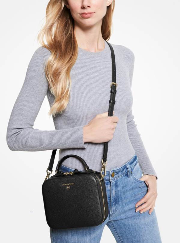 Damske Crossbody Kabelka Michael Kors Jet Set Medium Pebbled Leather Čierne - Kabelky Michael Kors Obchod | DTHFC-9276